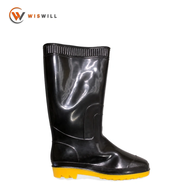 Shiny Black Upper with Yellow Sole Rain Boots